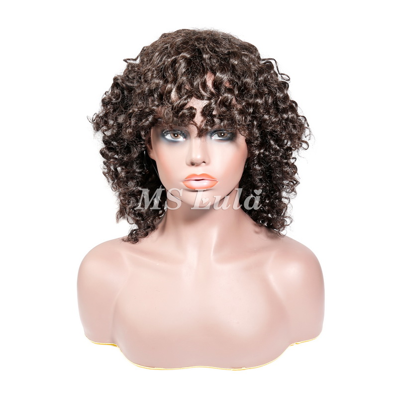 Human Hair Deep Wave Machine-made Bob Wig with Bangs - 图片 2